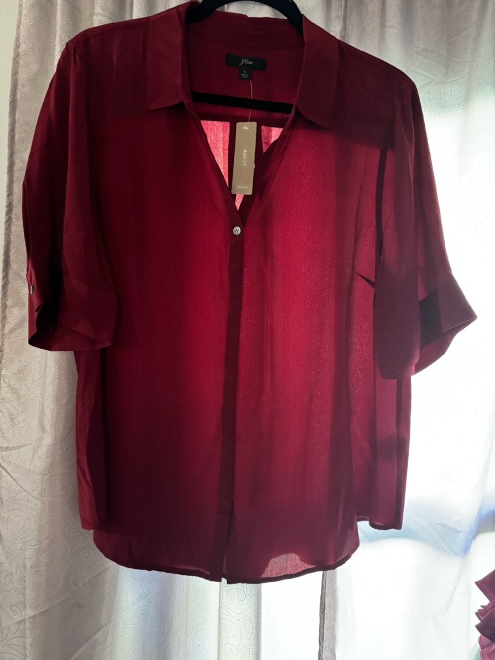 J. Crew Deep Burgundy Sheer Collared Blouse